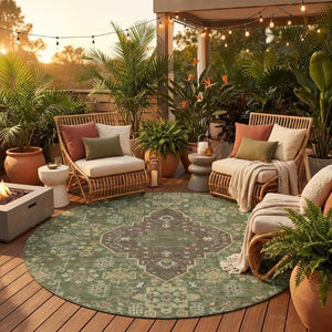 8 Foot Round Medallion Polyester Area Rug for Indoor Outdoor High Traffic Spaces