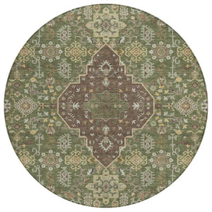 HomeRoots 8 Foot Round Medallion Polyester Area Rug for Indoor Outdoor High Traffic Spaces 737827