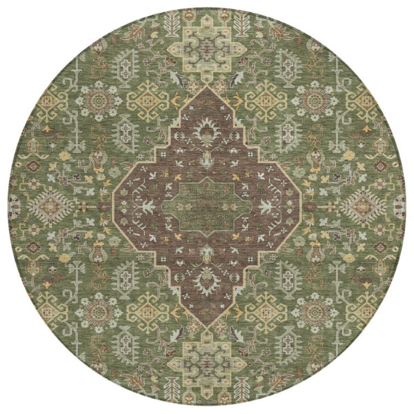 HomeRoots 8 Foot Round Medallion Polyester Area Rug for Indoor Outdoor High Traffic Spaces 737827