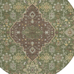 8 Foot Round Medallion Polyester Area Rug for Indoor Outdoor High Traffic Spaces