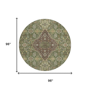 8 Foot Round Medallion Polyester Area Rug for Indoor Outdoor High Traffic Spaces