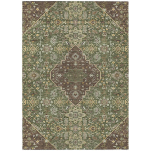 HomeRoots 9x12 Medallion Polyester Area Rug Stain Resistant Indoor Outdoor Olive Gray 737829