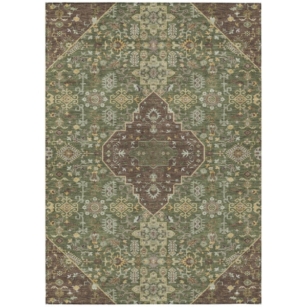 HomeRoots 9x12 Medallion Polyester Area Rug Stain Resistant Indoor Outdoor Olive Gray 737829