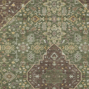 9x12 Medallion Polyester Area Rug Stain Resistant Indoor Outdoor Olive Gray