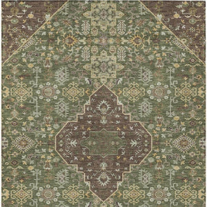 9x12 Medallion Polyester Area Rug Stain Resistant Indoor Outdoor Olive Gray
