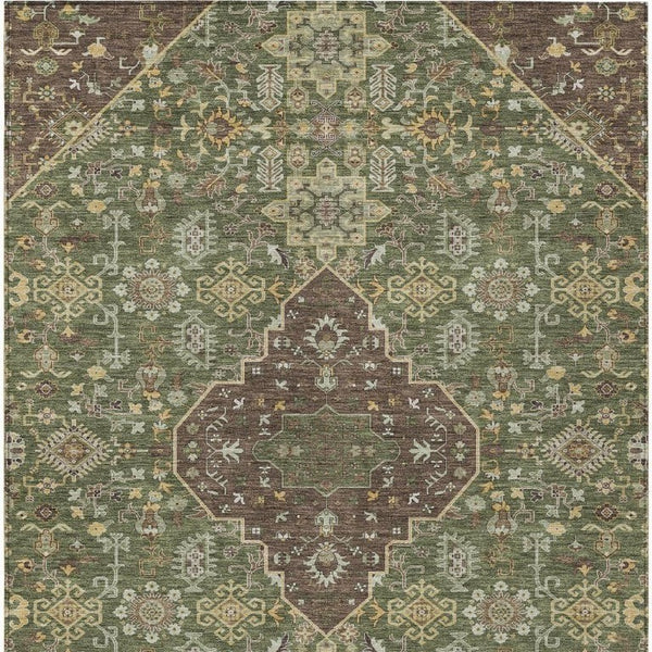 9x12 Medallion Polyester Area Rug Stain Resistant Indoor Outdoor Olive Gray