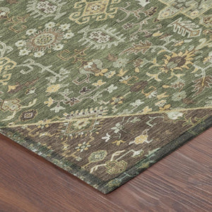 9x12 Medallion Polyester Area Rug Stain Resistant Indoor Outdoor Olive Gray