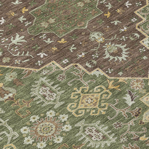 9x12 Medallion Polyester Area Rug Stain Resistant Indoor Outdoor Olive Gray