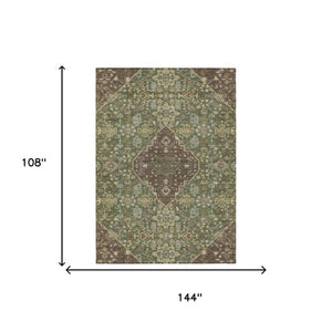 9x12 Medallion Polyester Area Rug Stain Resistant Indoor Outdoor Olive Gray