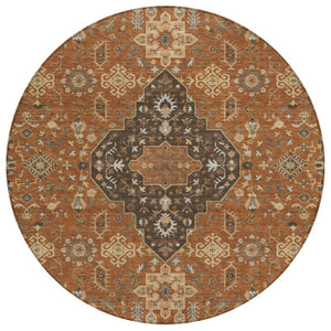HomeRoots 8 Foot Round Medallion Polyester Area Rug for Patio Porch Kitchen and High Traffic Spaces 737833