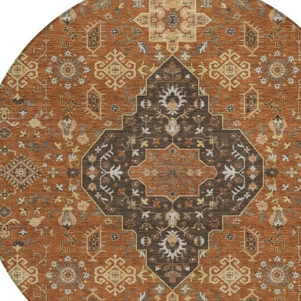 8 Foot Round Medallion Polyester Area Rug for Patio Porch Kitchen and High Traffic Spaces