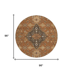 8 Foot Round Medallion Polyester Area Rug for Patio Porch Kitchen and High Traffic Spaces
