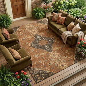 9x12 Medallion Polyester Area Rug Washable Stain Resistant Indoor Outdoor Patio