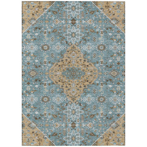 HomeRoots 5x8 Teal Graphite Medallion Polyester Area Rug Washable Stain Resistant Patio 737838