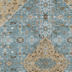 5x8 Teal Graphite Medallion Polyester Area Rug Washable Stain Resistant Patio