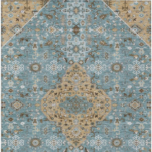 5x8 Teal Graphite Medallion Polyester Area Rug Washable Stain Resistant Patio
