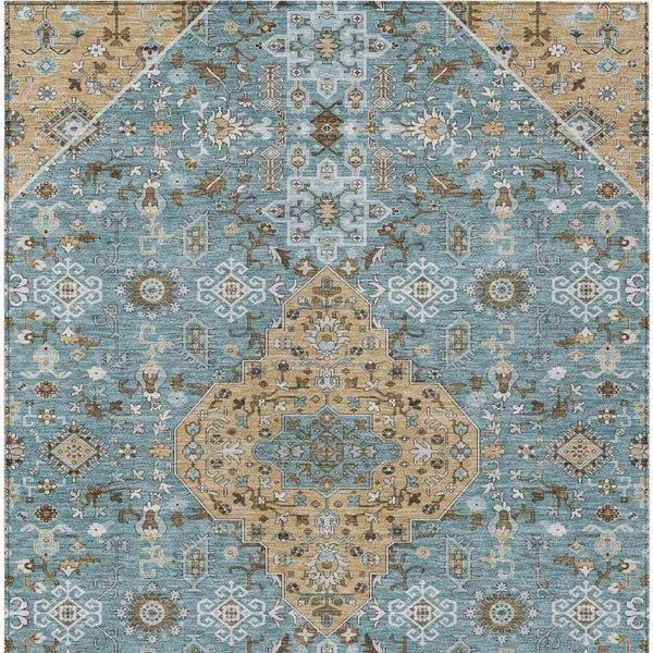 5x8 Teal Graphite Medallion Polyester Area Rug Washable Stain Resistant Patio