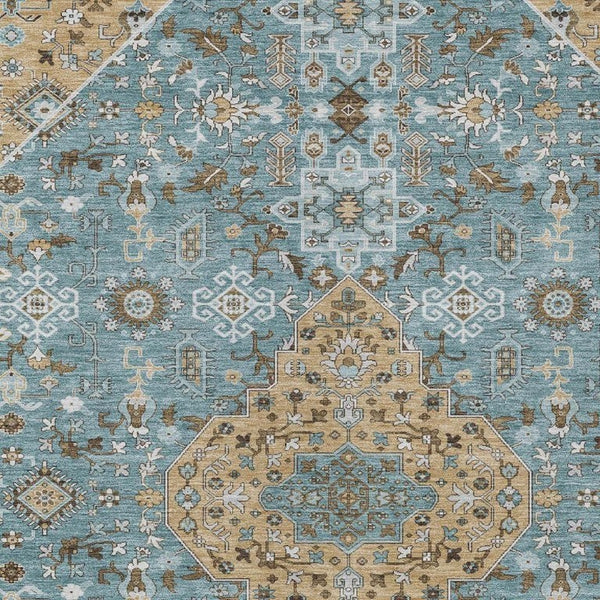 10 Ft X 14 Ft Teal Graphite Medallion Polyester Washable Indoor Outdoor Rug