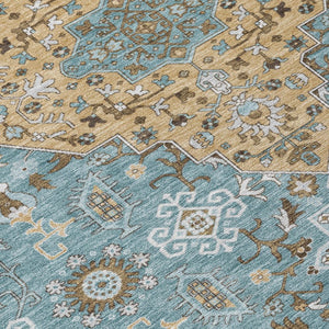 10 Ft X 14 Ft Teal Graphite Medallion Polyester Washable Indoor Outdoor Rug