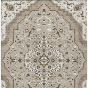 5 X 8 Beige Taupe Medallion Polyester Area Rug Stain Resistant for Patio or Living Room