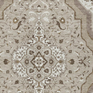 8x10 Beige Taupe Medallion Polyester Area Rug Washable Stain Resistant Patio