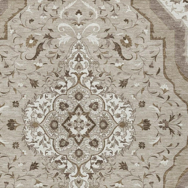 8x10 Beige Taupe Medallion Polyester Area Rug Washable Stain Resistant Patio