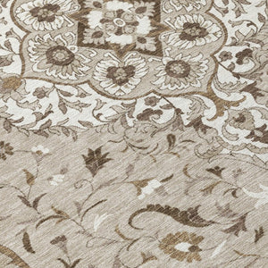 8x10 Beige Taupe Medallion Polyester Area Rug Washable Stain Resistant Patio