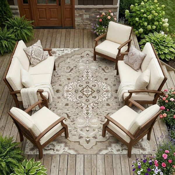 9x12 Medallion Polyester Area Rug Washable Stain Resistant for Patio or Living Room