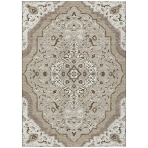 HomeRoots 9x12 Medallion Polyester Area Rug Washable Stain Resistant for Patio or Living Room 737847
