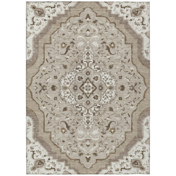 HomeRoots 9x12 Medallion Polyester Area Rug Washable Stain Resistant for Patio or Living Room 737847