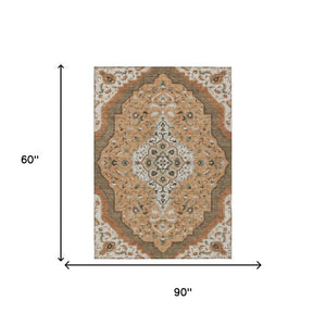 5 X 8 Medallion Washable Polyester Area Rug for Indoor Outdoor Living Spaces