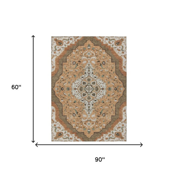 5 X 8 Medallion Washable Polyester Area Rug for Indoor Outdoor Living Spaces