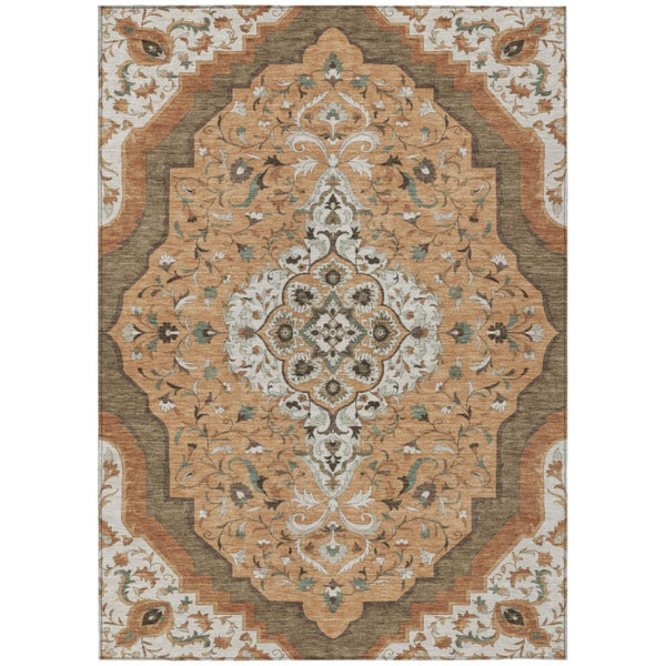 HomeRoots 9x12 Copper Blue Medallion Polyester Rug Stain Resistant for Patio or Living Room 737865