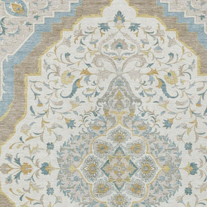 5x8 Medallion Polyester Area Rug Washable Stain Resistant Indoor Outdoor Ivory Taupe