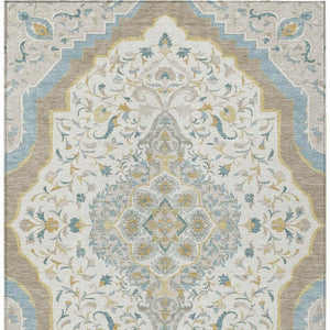 5x8 Medallion Polyester Area Rug Washable Stain Resistant Indoor Outdoor Ivory Taupe