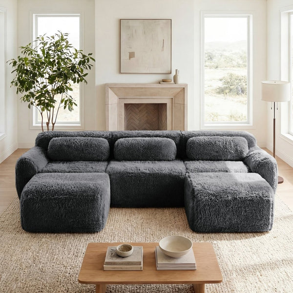 English Elm U-shaped Modular Sectional Sofa Plush Cloud Foam Boneless Build for Home Theater Lounging Dark Grey W714S01551