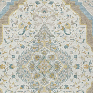 8x10 Ivory Taupe Medallion Polyester Area Rug Stain Resistant for Patio or Living Room
