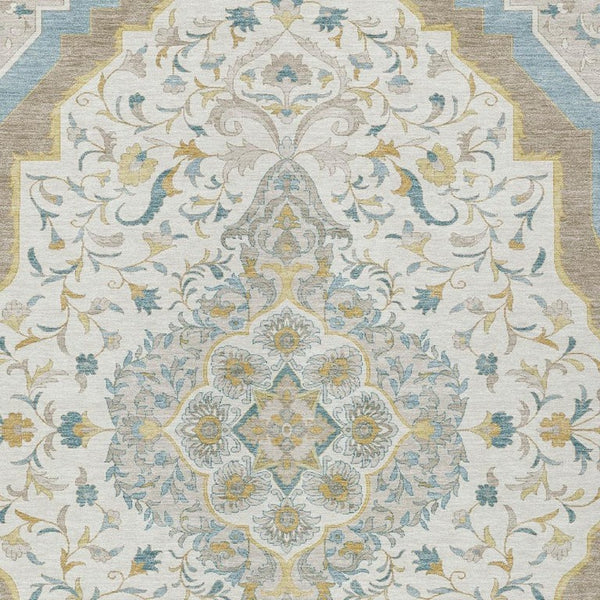 8x10 Ivory Taupe Medallion Polyester Area Rug Stain Resistant for Patio or Living Room