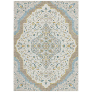8x10 Ivory Taupe Medallion Polyester Area Rug Stain Resistant for Patio or Living Room
