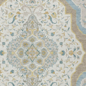 9x12 Ivory Taupe Medallion Polyester Area Rug Washable Stain Resistant Indoor Outdoor