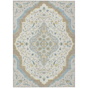 HomeRoots 10 X 14 Ivory Taupe Medallion Polyester Area Rug Stain Resistant Indoor Outdoor 737872