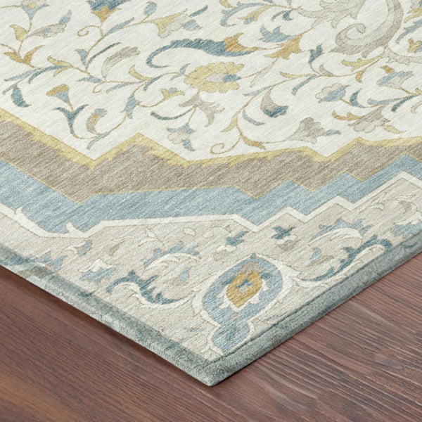 10 X 14 Ivory Taupe Medallion Polyester Area Rug Stain Resistant Indoor Outdoor