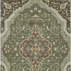 5 X 8 Olive Taupe Medallion Polyester Area Rug Washable Stain Resistant Indoor Outdoor