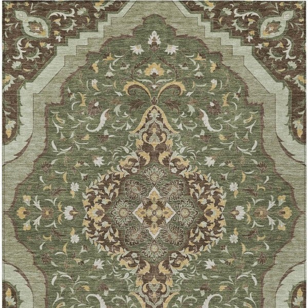 5 X 8 Olive Taupe Medallion Polyester Area Rug Washable Stain Resistant Indoor Outdoor