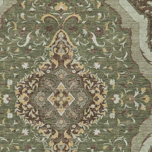 5 X 8 Olive Taupe Medallion Polyester Area Rug Washable Stain Resistant Indoor Outdoor