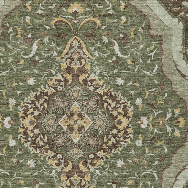 5 X 8 Olive Taupe Medallion Polyester Area Rug Washable Stain Resistant Indoor Outdoor