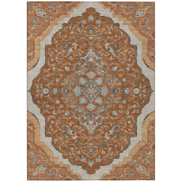 HomeRoots 5 X 8 Medallion Polyester Area Rug Washable Stain Resistant for Patio or Living Room 737880