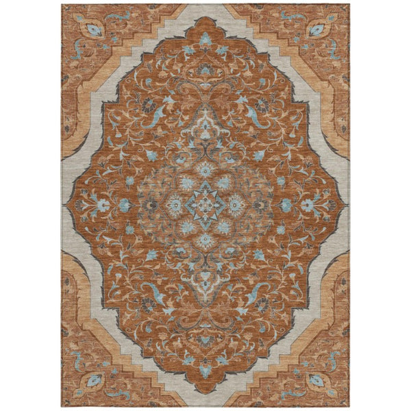 5 X 8 Medallion Polyester Area Rug Washable Stain Resistant for Patio or Living Room