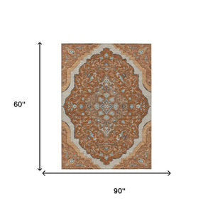 5 X 8 Medallion Polyester Area Rug Washable Stain Resistant for Patio or Living Room