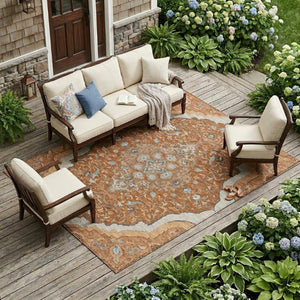 9 Foot Medallion Polyester Area Rug Washable Stain Resistant Indoor Outdoor Patio